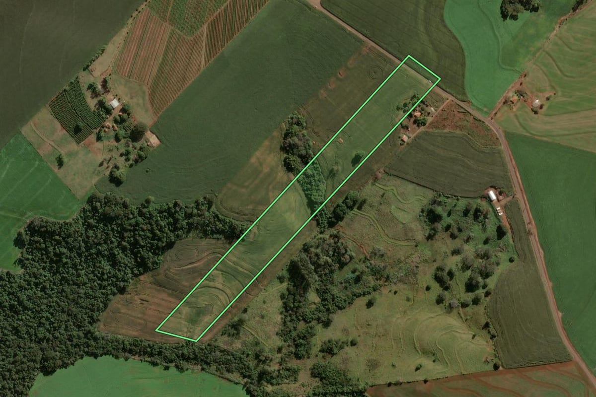 Imagem de satélite do imóvel rural em Apucarana (PR), com o contorno declarado no CAR desenhado por cima.