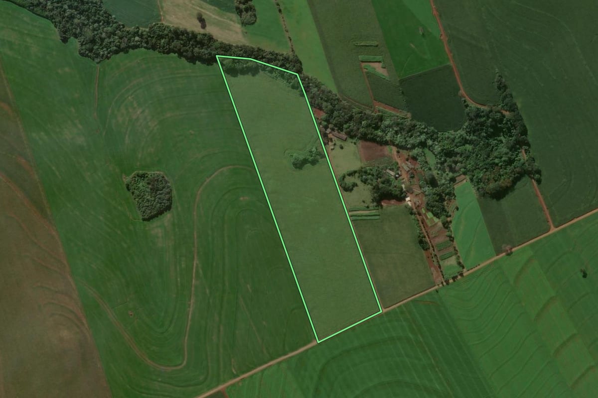 Imagem de satélite do imóvel rural em Arapongas (PR), com o contorno declarado no CAR desenhado por cima.