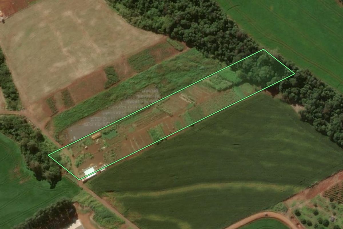 Imagem de satélite do imóvel rural em Arapongas (PR), com o contorno declarado no CAR desenhado por cima.