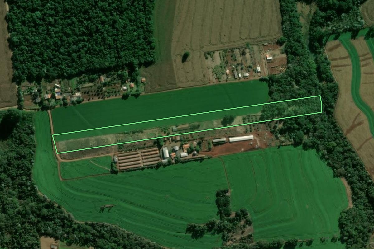 Imagem de satélite do imóvel rural em Arapongas (PR), com o contorno declarado no CAR desenhado por cima.