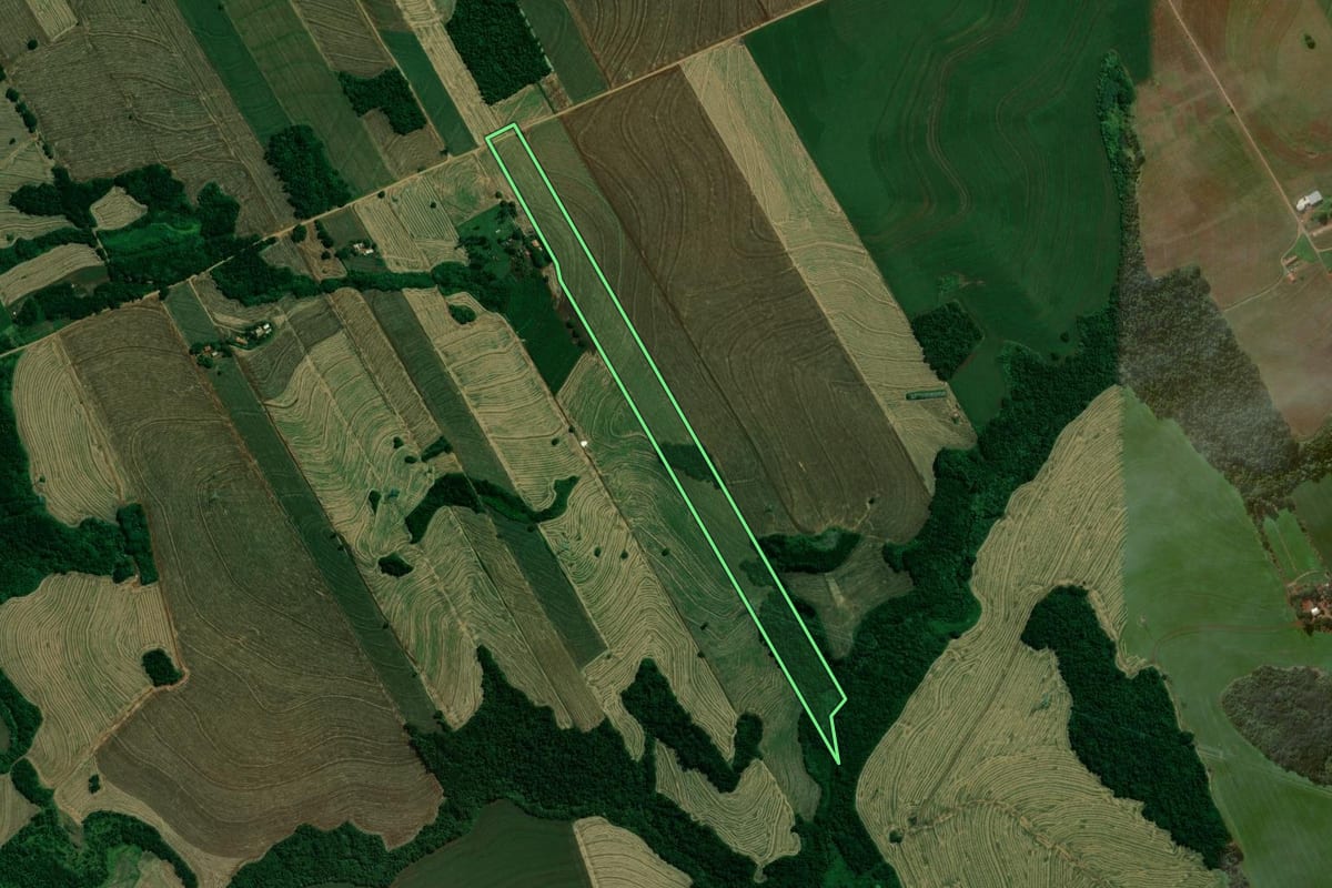 Imagem de satélite do imóvel rural em Arapongas (PR), com o contorno declarado no CAR desenhado por cima.