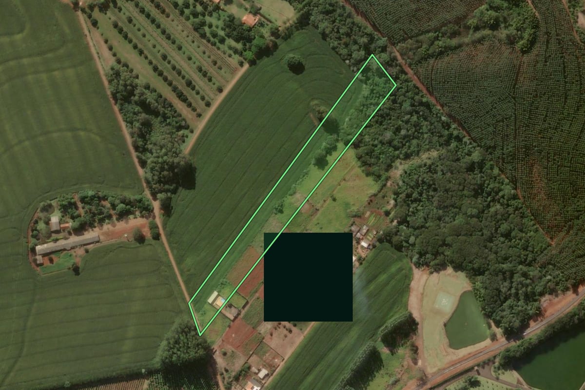 Imagem de satélite do imóvel rural em Arapongas (PR), com o contorno declarado no CAR desenhado por cima.