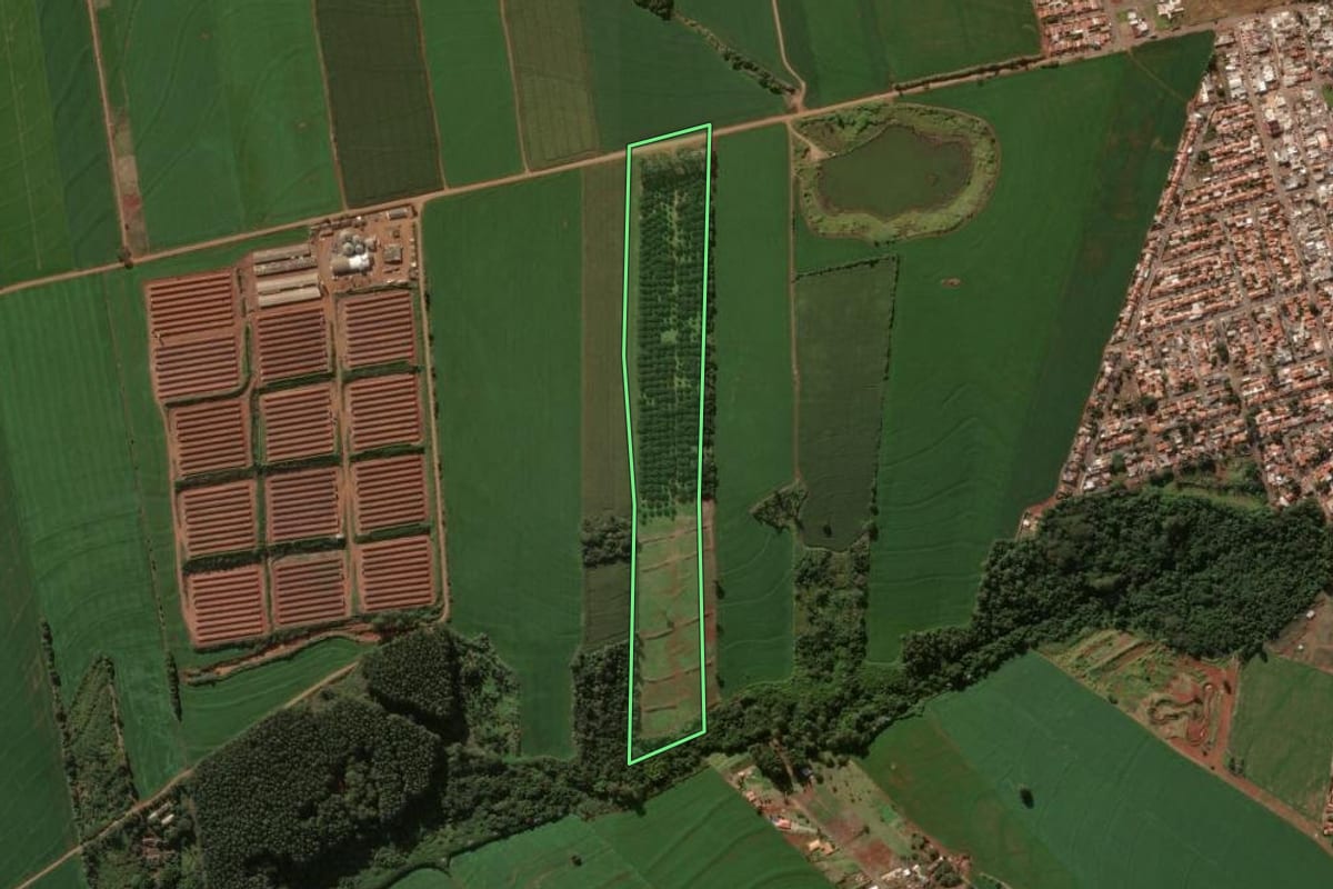 Imagem de satélite do imóvel rural em Arapongas (PR), com o contorno declarado no CAR desenhado por cima.