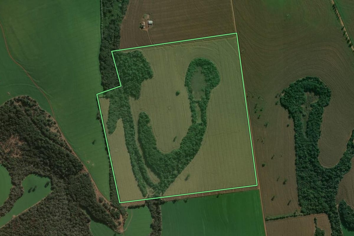 Imagem de satélite do imóvel rural em Arapongas (PR), com o contorno declarado no CAR desenhado por cima.