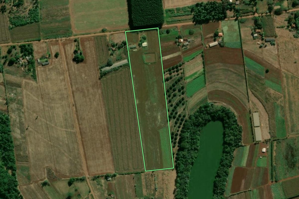 Imagem de satélite do imóvel rural em Arapongas (PR), com o contorno declarado no CAR desenhado por cima.