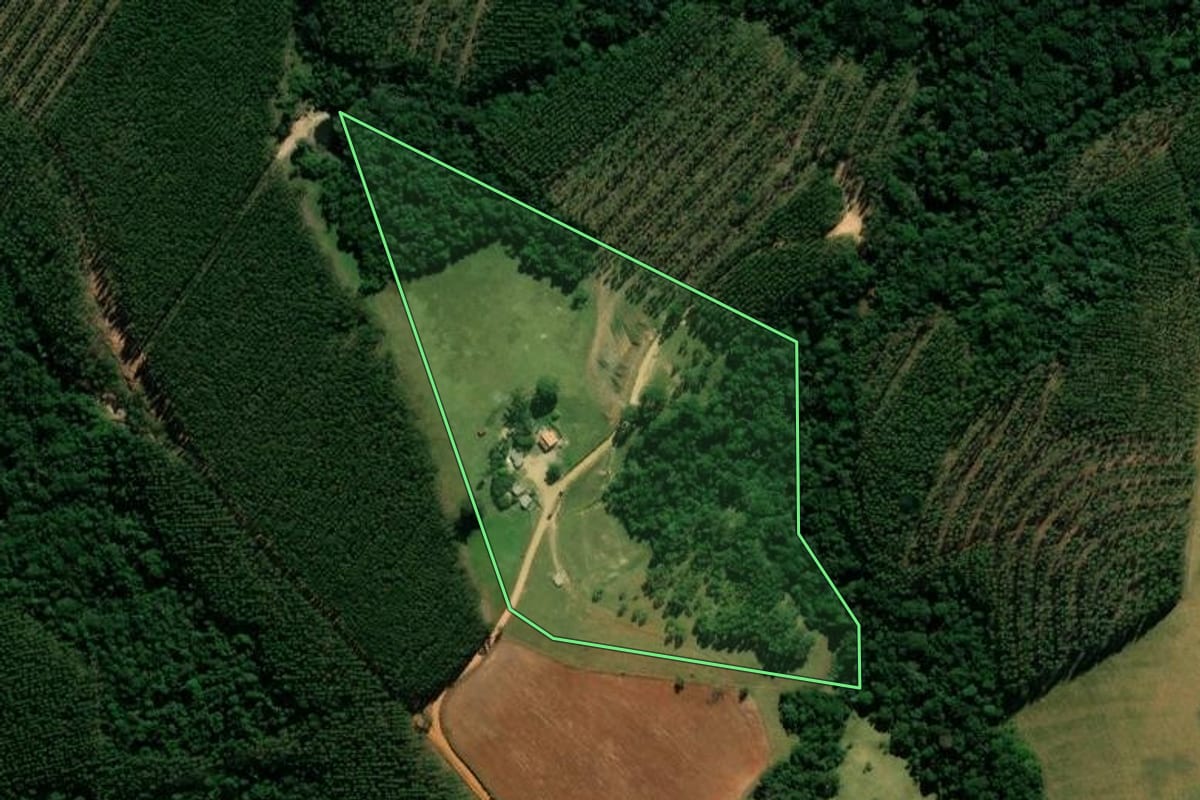 Imagem de satélite do imóvel rural em Arapoti (PR), com o contorno declarado no CAR desenhado por cima.