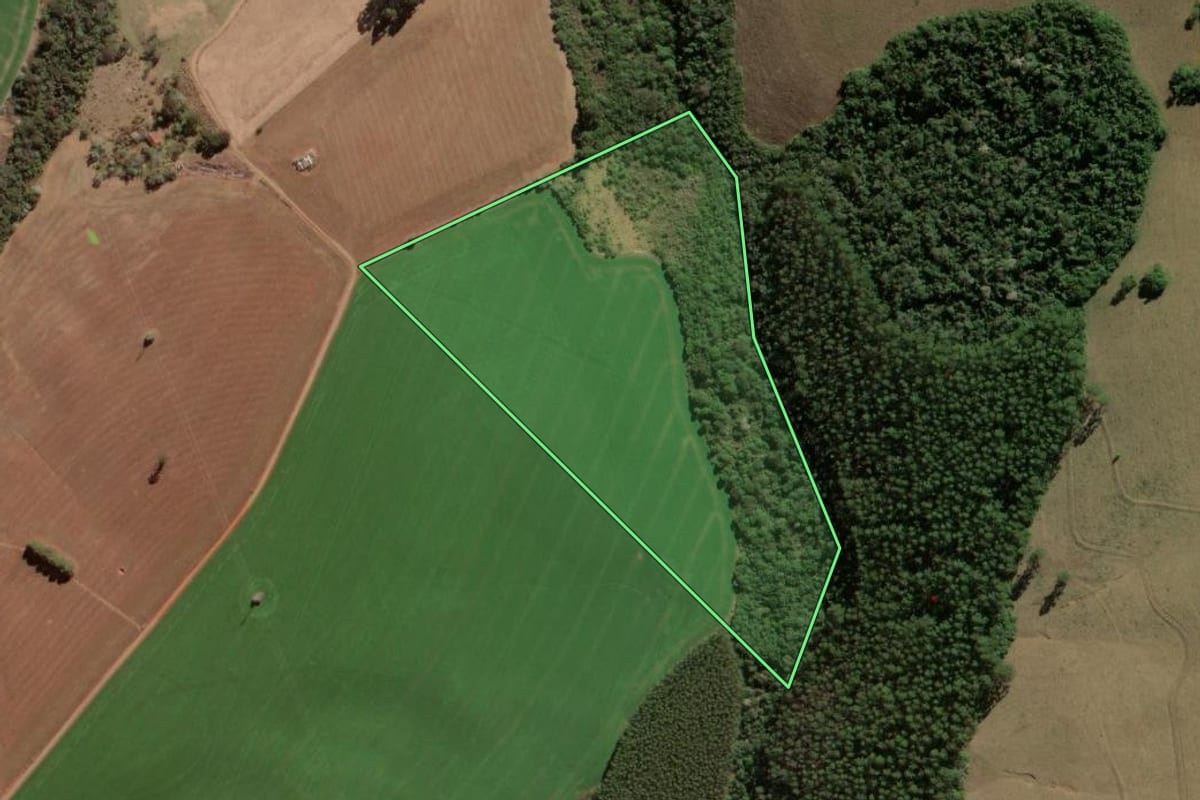 Imagem de satélite do imóvel rural em Arapoti (PR), com o contorno declarado no CAR desenhado por cima.