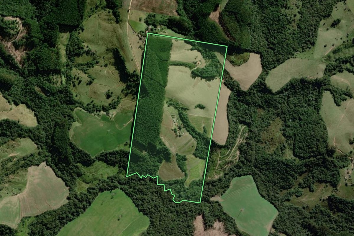 Imagem de satélite do imóvel rural em Arapoti (PR), com o contorno declarado no CAR desenhado por cima.