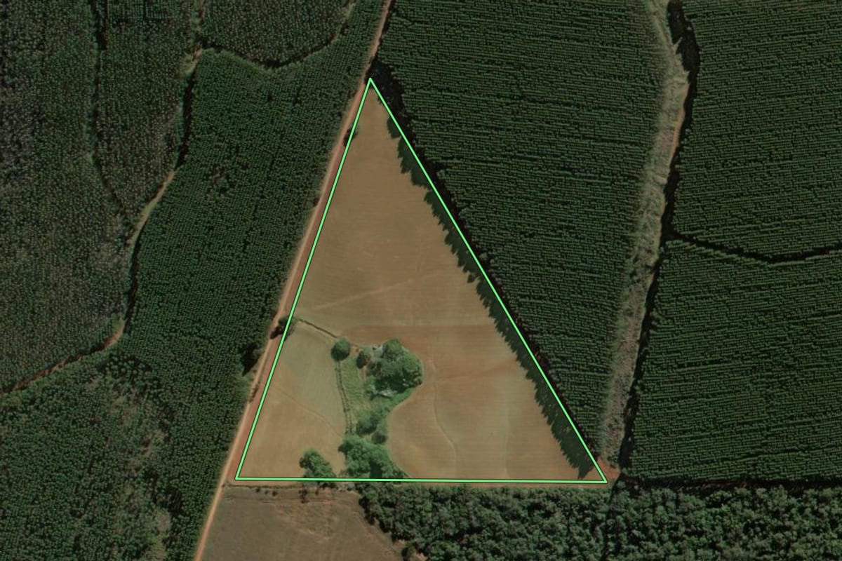 Imagem de satélite do imóvel rural em Arapoti (PR), com o contorno declarado no CAR desenhado por cima.