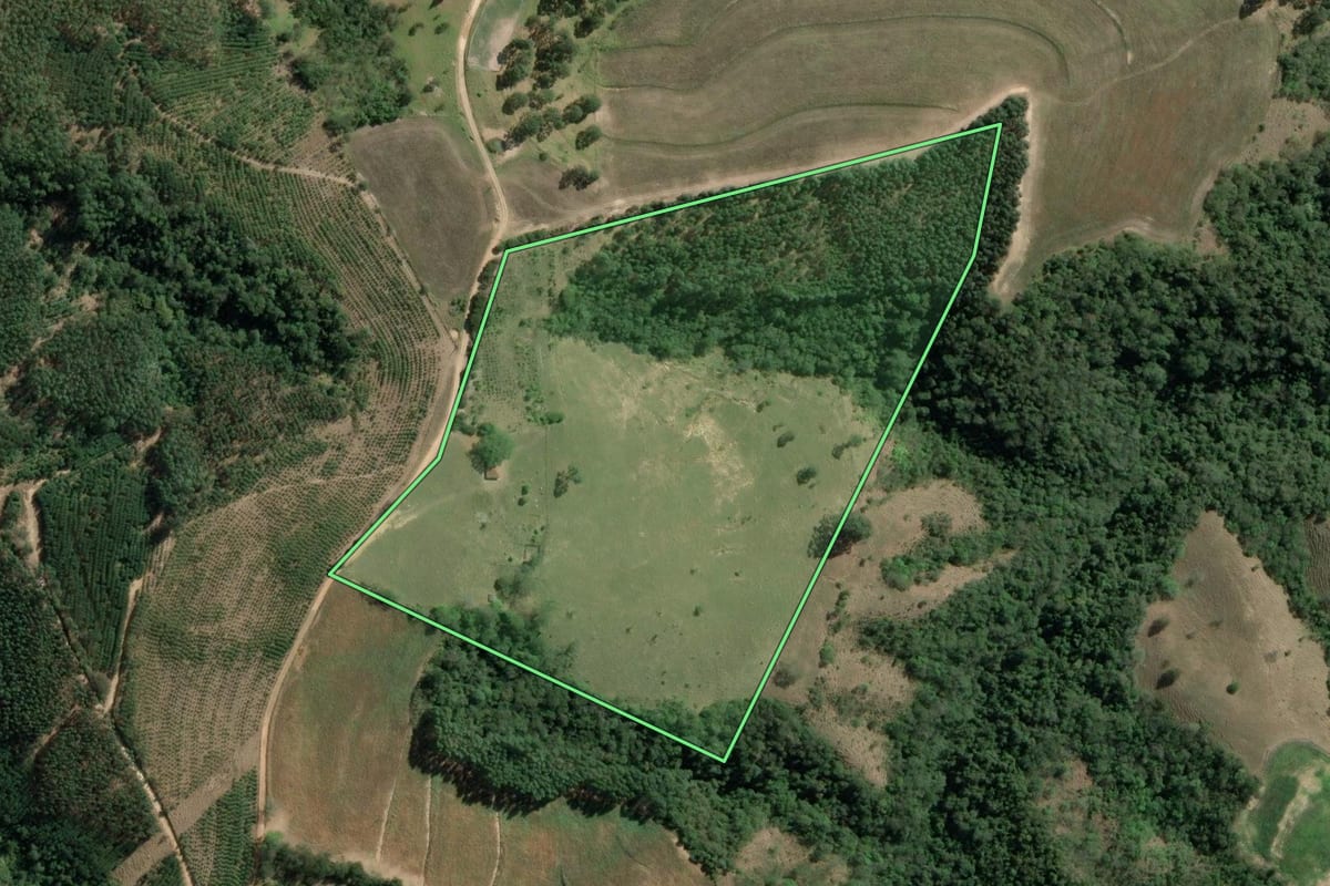 Imagem de satélite do imóvel rural em Arapoti (PR), com o contorno declarado no CAR desenhado por cima.