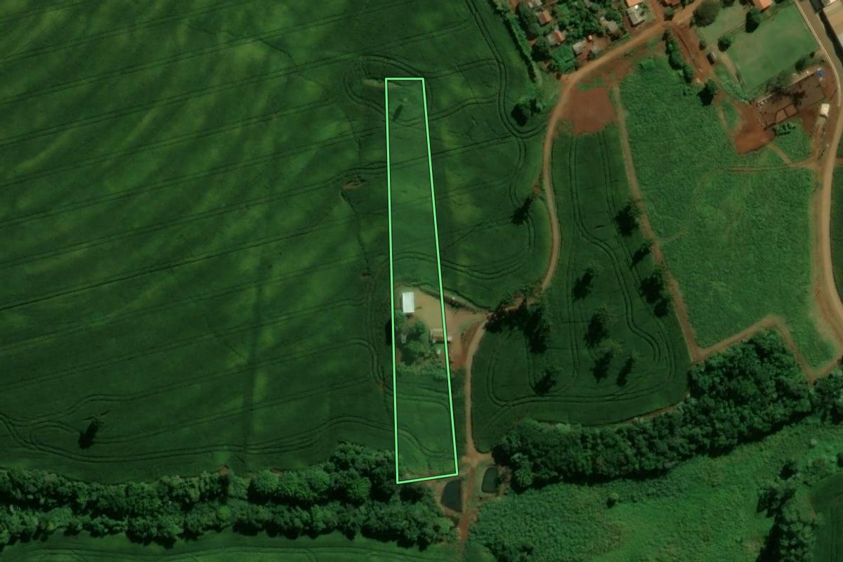 Imagem de satélite do imóvel rural em Arapuã (PR), com o contorno declarado no CAR desenhado por cima.