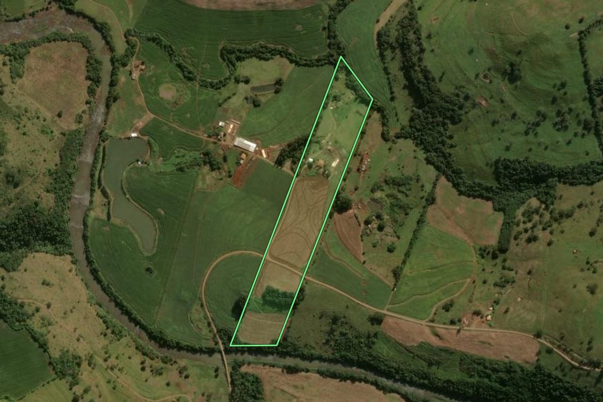 Imagem de satélite do imóvel rural em Arapuã (PR), com o contorno declarado no CAR desenhado por cima.