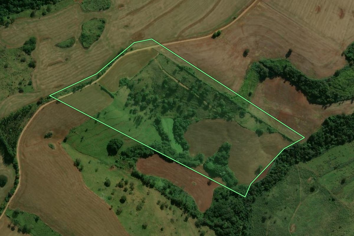 Imagem de satélite do imóvel rural em Arapuã (PR), com o contorno declarado no CAR desenhado por cima.