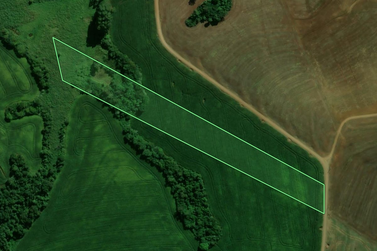 Imagem de satélite do imóvel rural em Arapuã (PR), com o contorno declarado no CAR desenhado por cima.