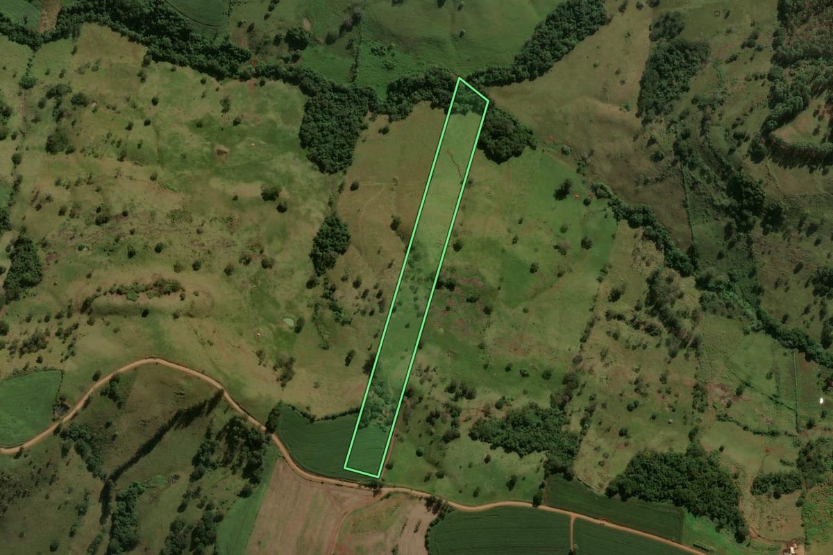 Imagem de satélite do imóvel rural em Arapuã (PR), com o contorno declarado no CAR desenhado por cima.