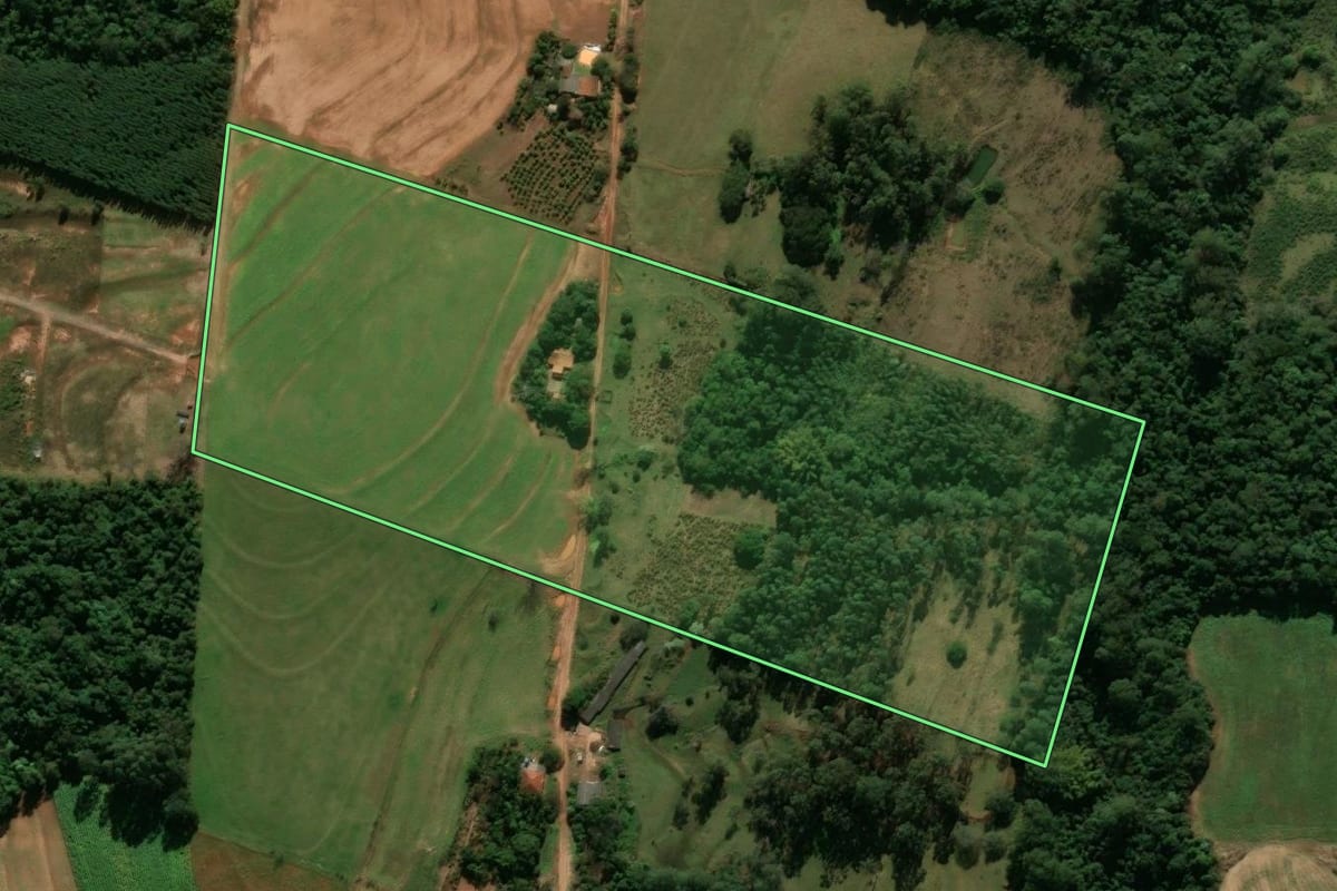 Imagem de satélite do imóvel rural em Araruna (PR), com o contorno declarado no CAR desenhado por cima.