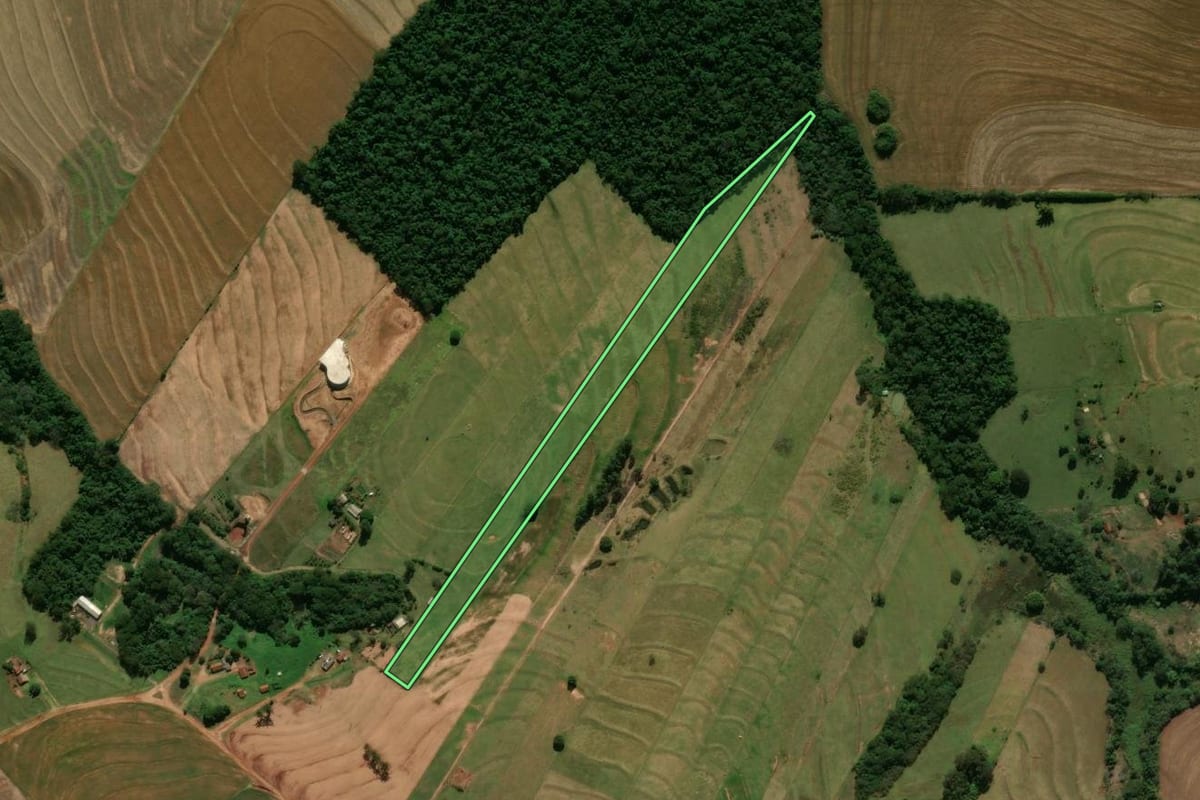 Imagem de satélite do imóvel rural em Araruna (PR), com o contorno declarado no CAR desenhado por cima.