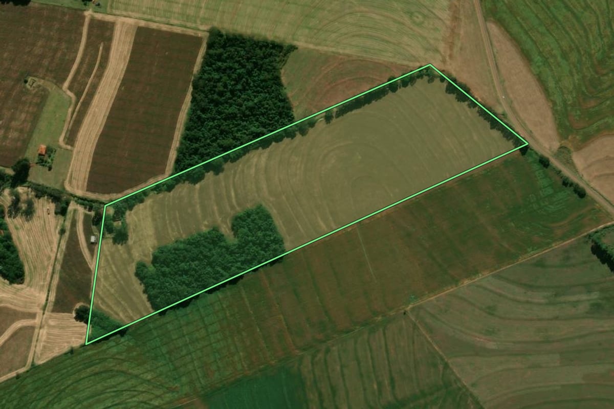 Imagem de satélite do imóvel rural em Araruna (PR), com o contorno declarado no CAR desenhado por cima.