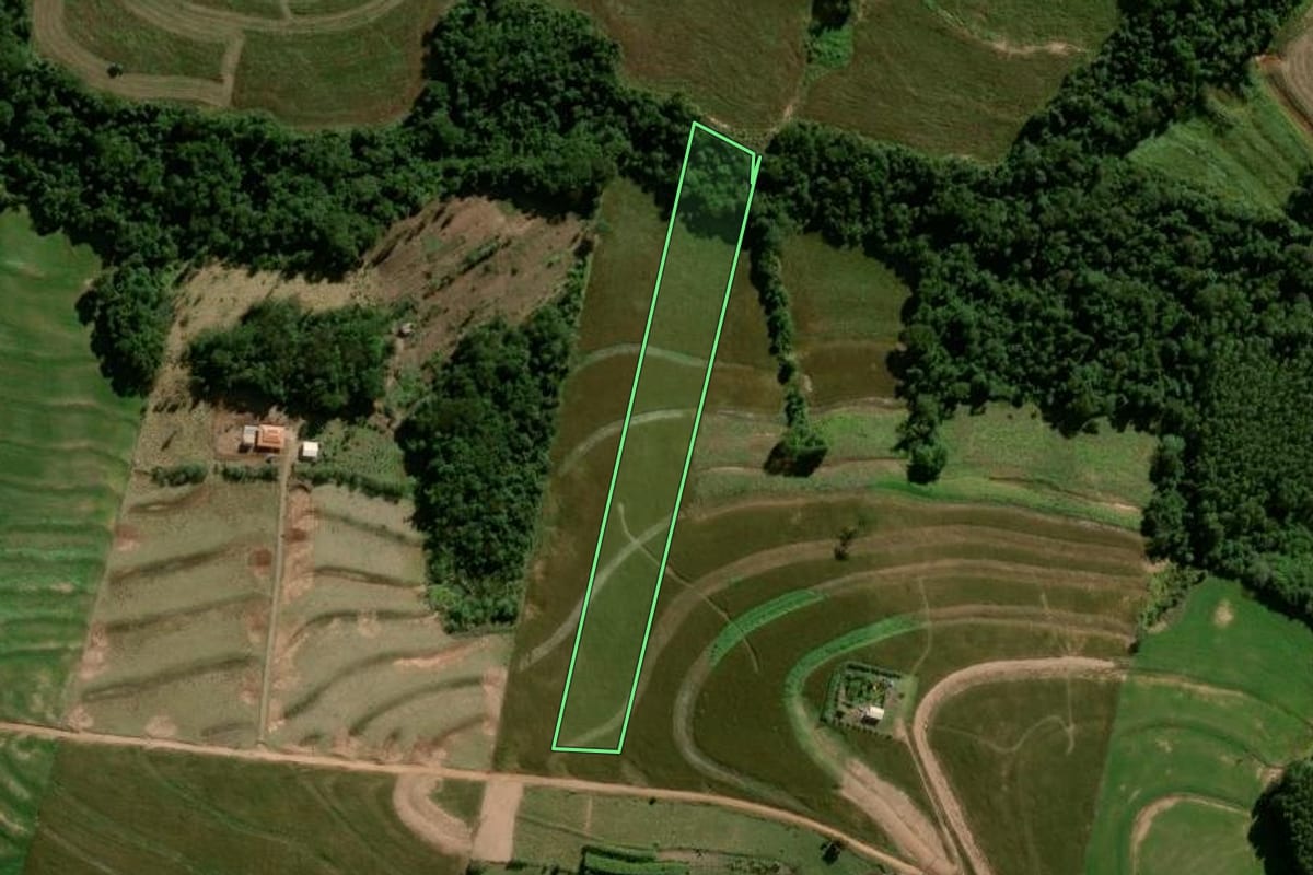 Imagem de satélite do imóvel rural em Araruna (PR), com o contorno declarado no CAR desenhado por cima.