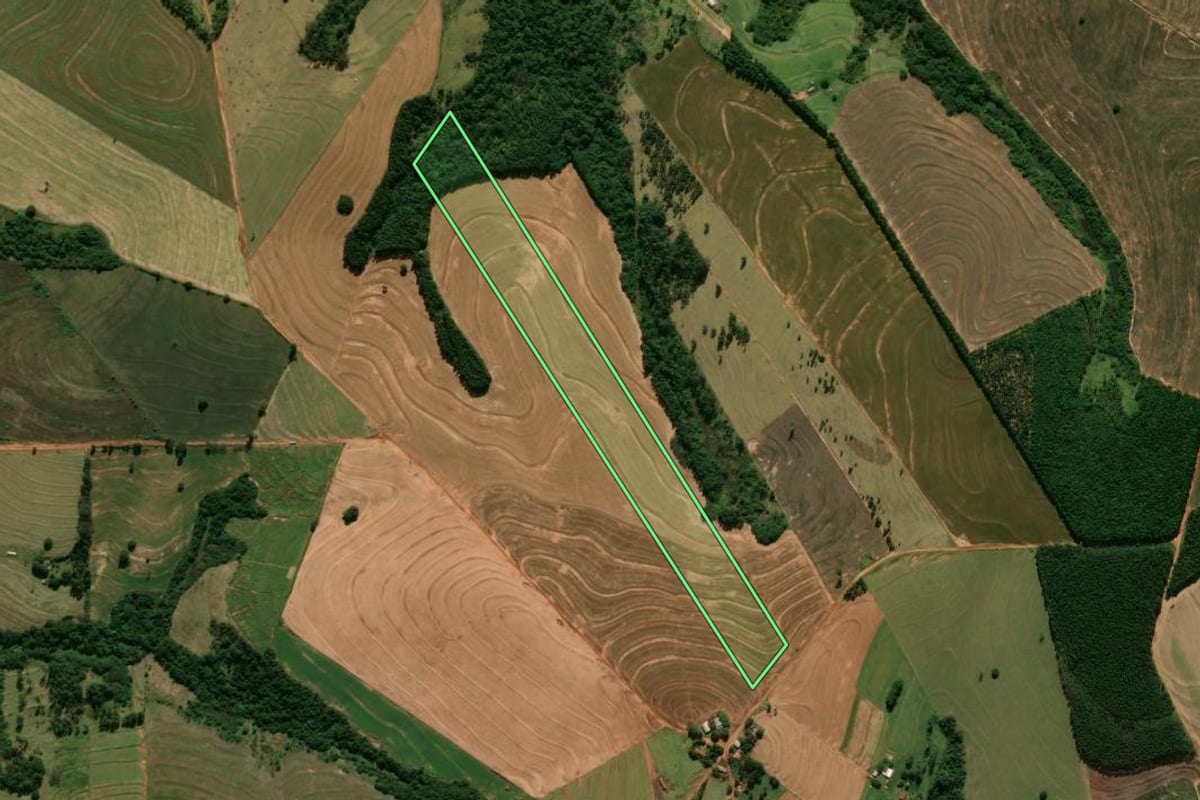 Imagem de satélite do imóvel rural em Araruna (PR), com o contorno declarado no CAR desenhado por cima.