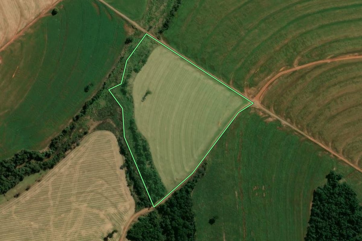 Imagem de satélite do imóvel rural em Araruna (PR), com o contorno declarado no CAR desenhado por cima.