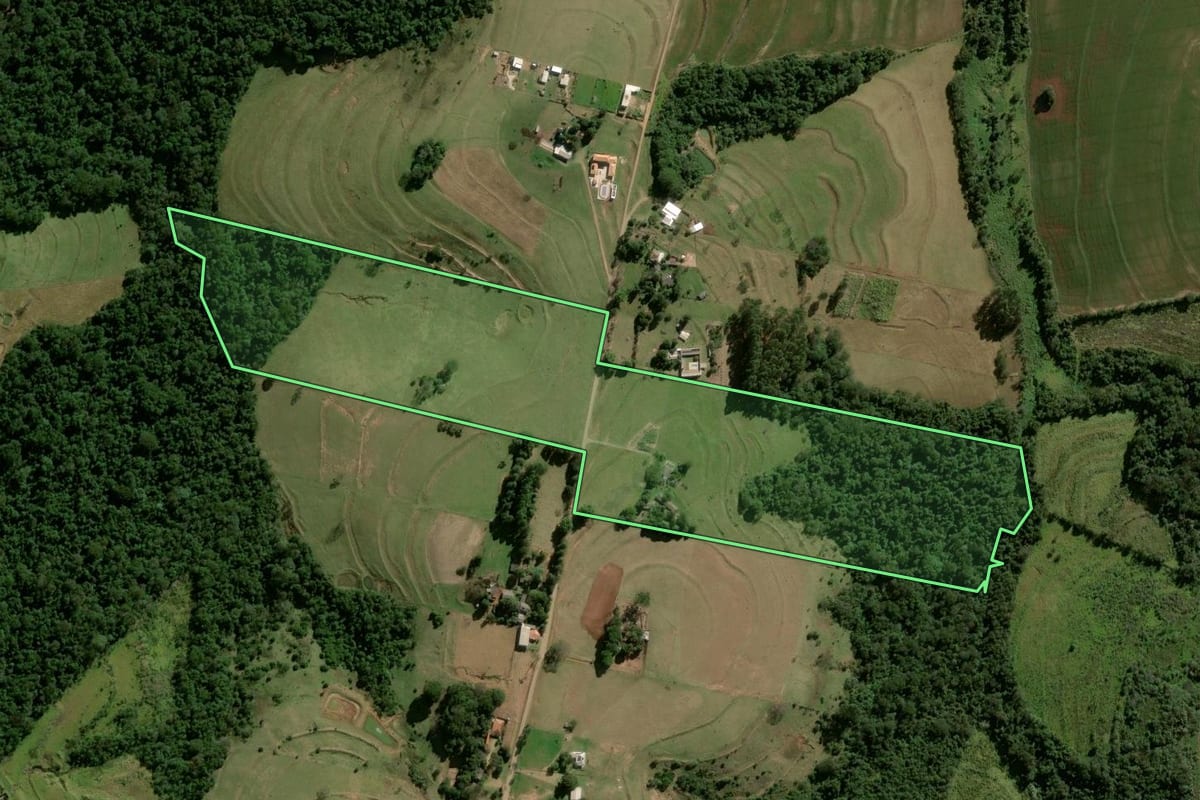 Imagem de satélite do imóvel rural em Araruna (PR), com o contorno declarado no CAR desenhado por cima.