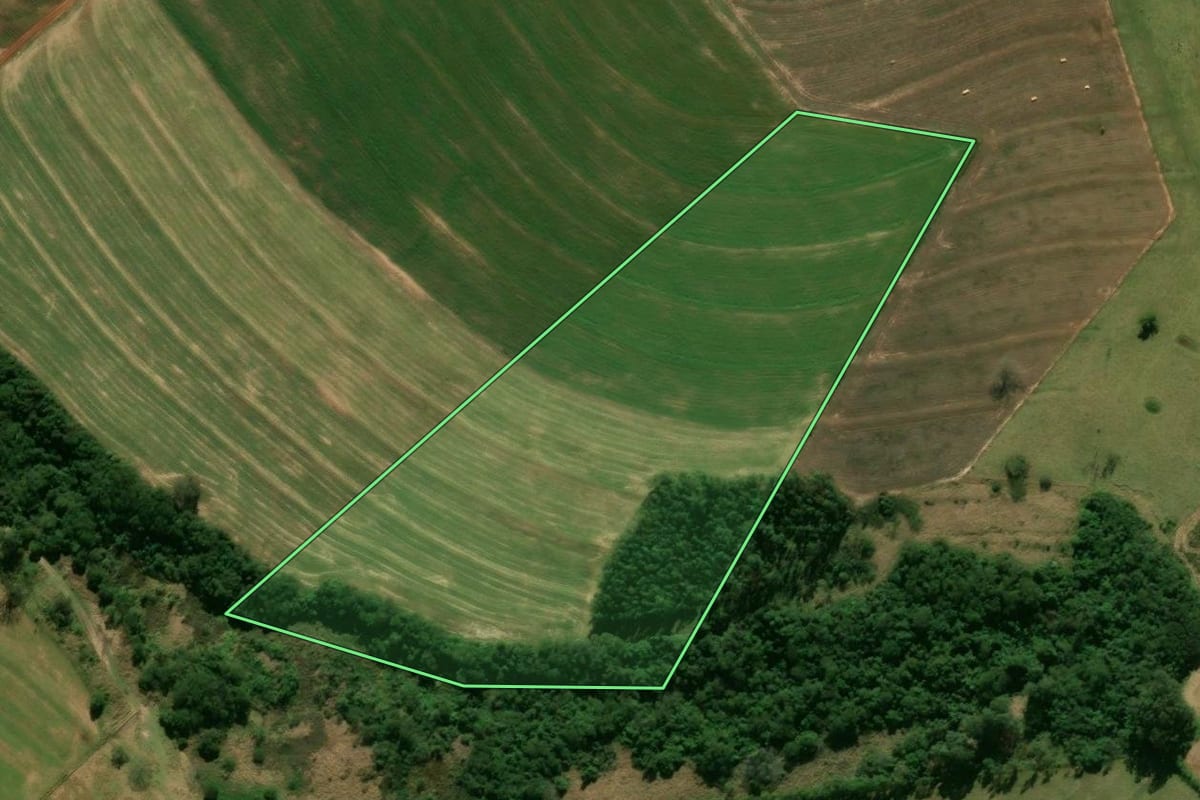 Imagem de satélite do imóvel rural em Araruna (PR), com o contorno declarado no CAR desenhado por cima.
