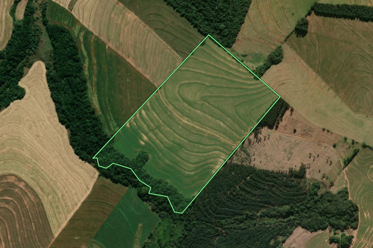 Imagem de satélite do imóvel rural em Araruna (PR), com o contorno declarado no CAR desenhado por cima.