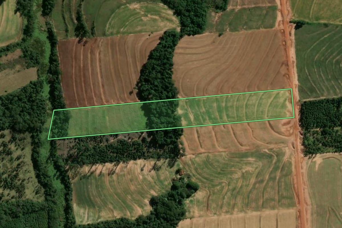 Imagem de satélite do imóvel rural em Araruna (PR), com o contorno declarado no CAR desenhado por cima.