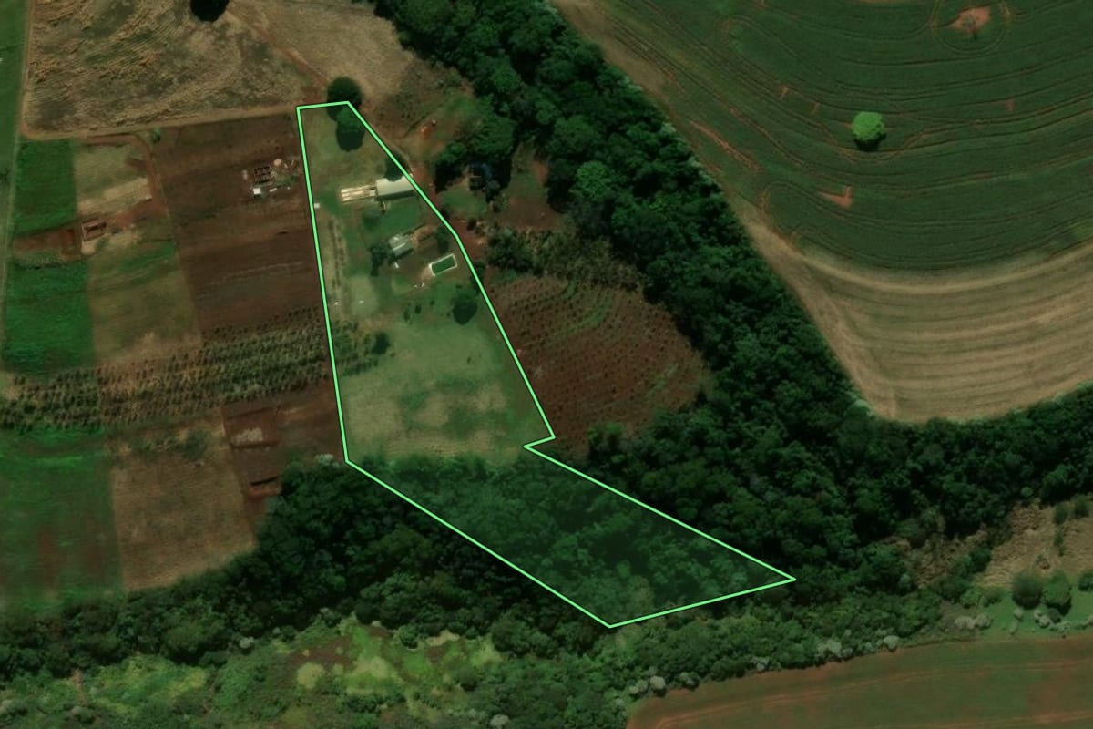 Imagem de satélite do imóvel rural em Araruna (PR), com o contorno declarado no CAR desenhado por cima.