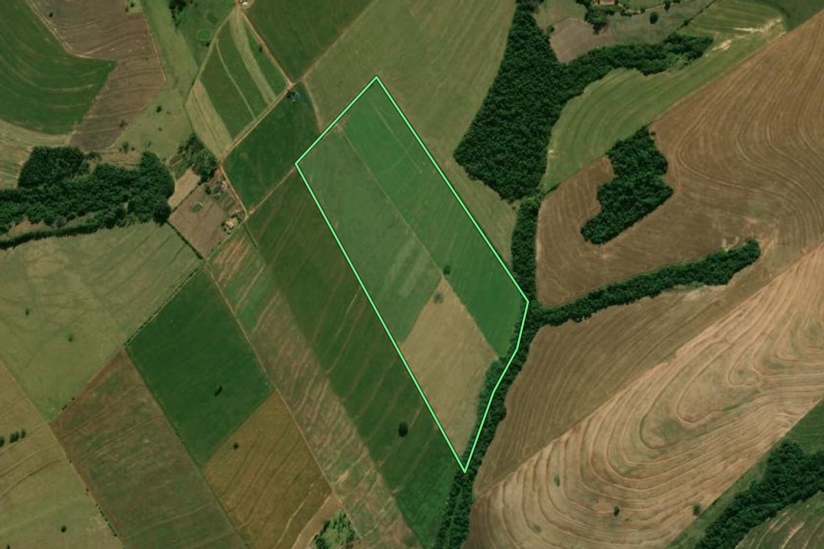 Imagem de satélite do imóvel rural em Araruna (PR), com o contorno declarado no CAR desenhado por cima.
