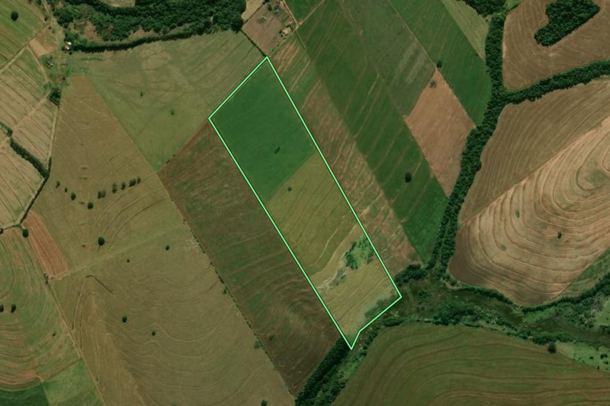 Imagem de satélite do imóvel rural em Araruna (PR), com o contorno declarado no CAR desenhado por cima.