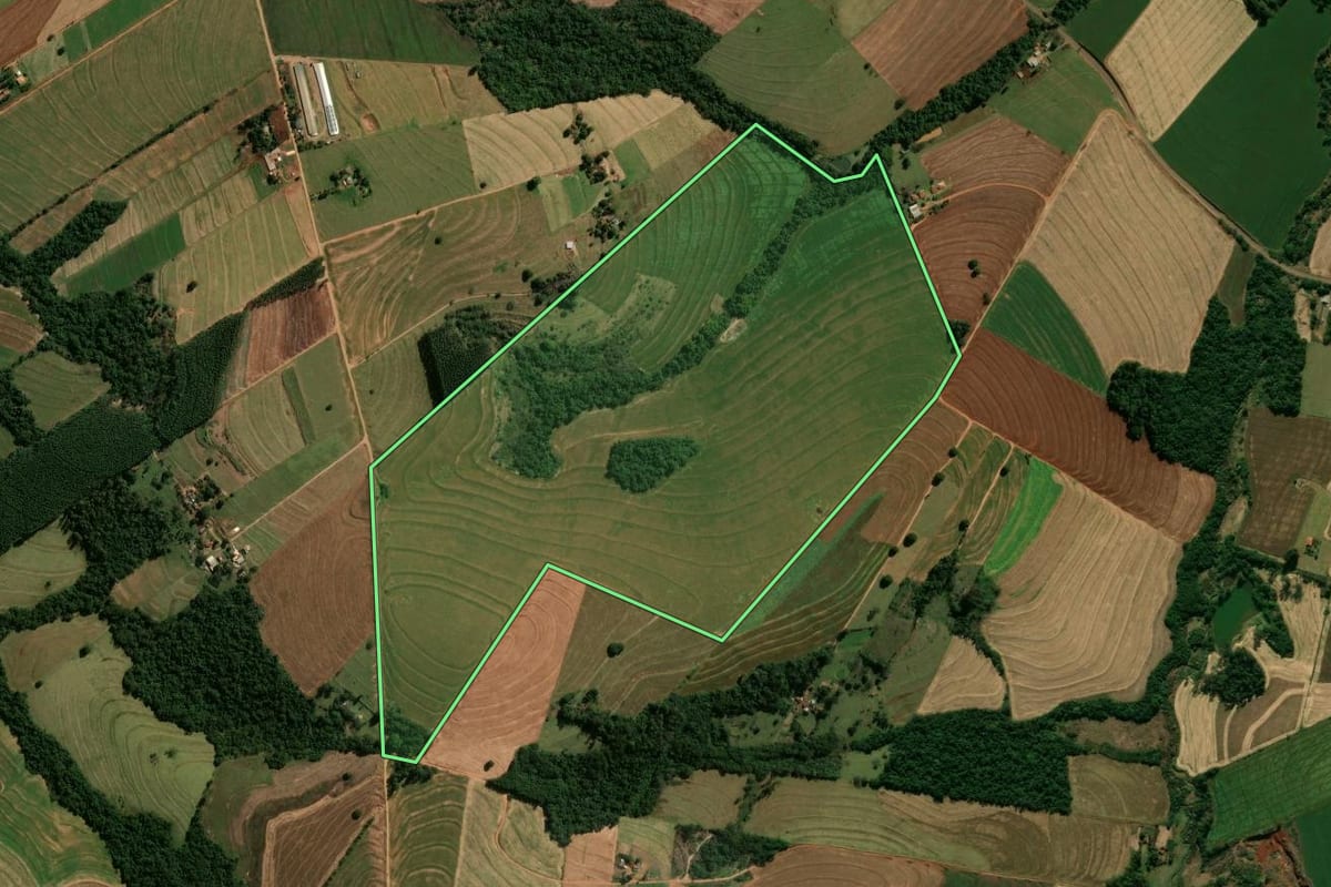 Imagem de satélite do imóvel rural em Araruna (PR), com o contorno declarado no CAR desenhado por cima.