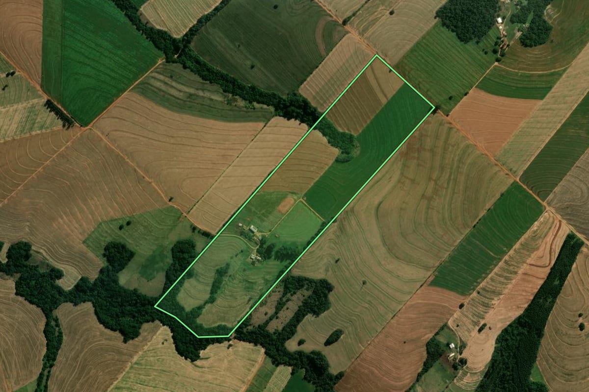 Imagem de satélite do imóvel rural em Araruna (PR), com o contorno declarado no CAR desenhado por cima.