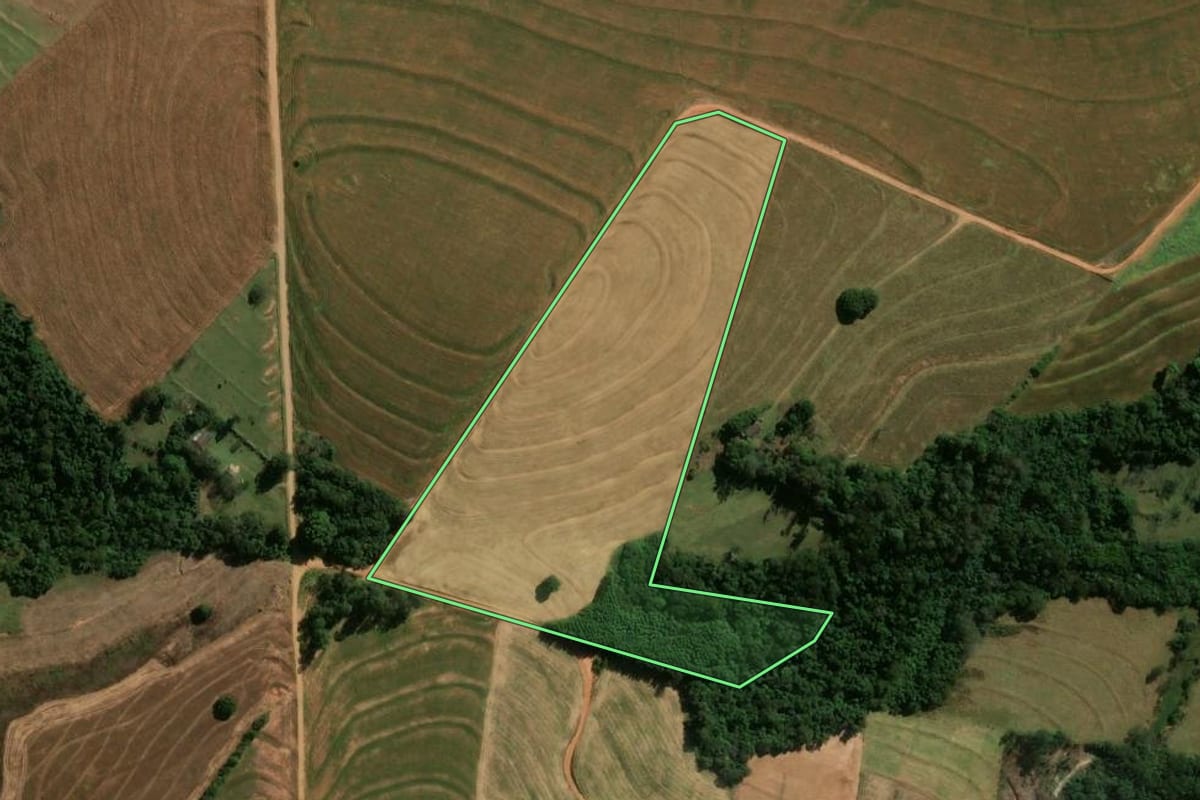 Imagem de satélite do imóvel rural em Araruna (PR), com o contorno declarado no CAR desenhado por cima.