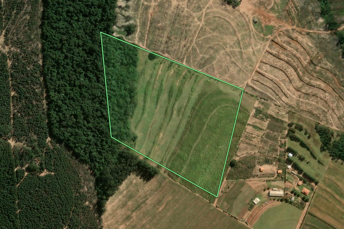 Imagem de satélite do imóvel rural em Araruna (PR), com o contorno declarado no CAR desenhado por cima.