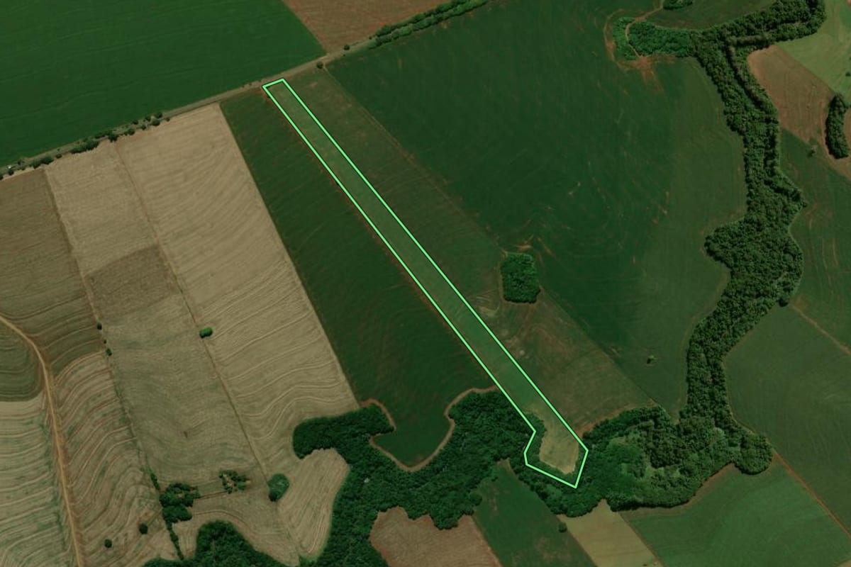 Imagem de satélite do imóvel rural em Araruna (PR), com o contorno declarado no CAR desenhado por cima.