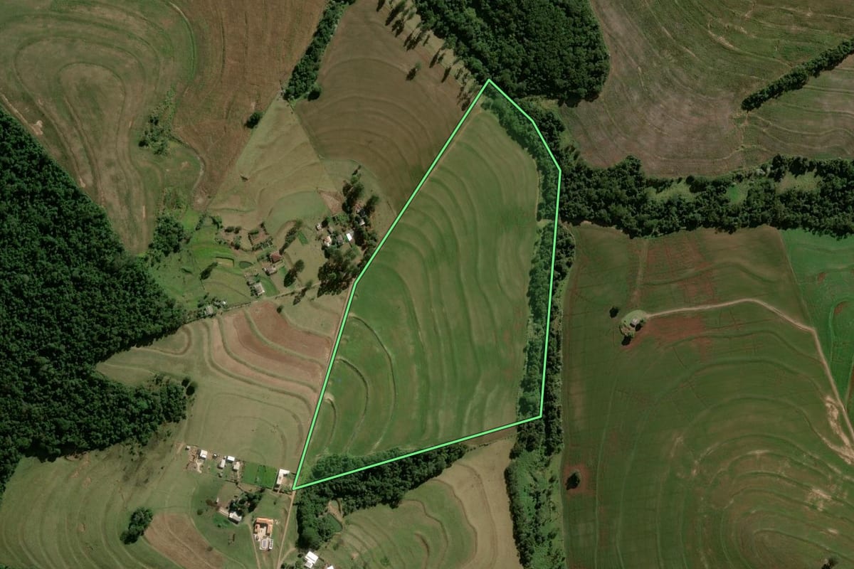 Imagem de satélite do imóvel rural em Araruna (PR), com o contorno declarado no CAR desenhado por cima.