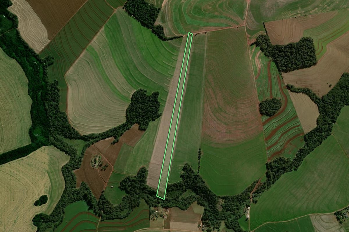Imagem de satélite do imóvel rural em Araruna (PR), com o contorno declarado no CAR desenhado por cima.