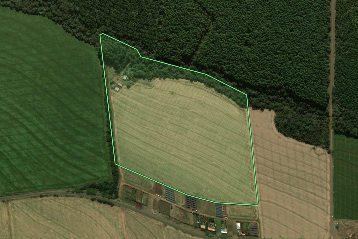 Imagem de satélite do imóvel rural em Araruna (PR), com o contorno declarado no CAR desenhado por cima.