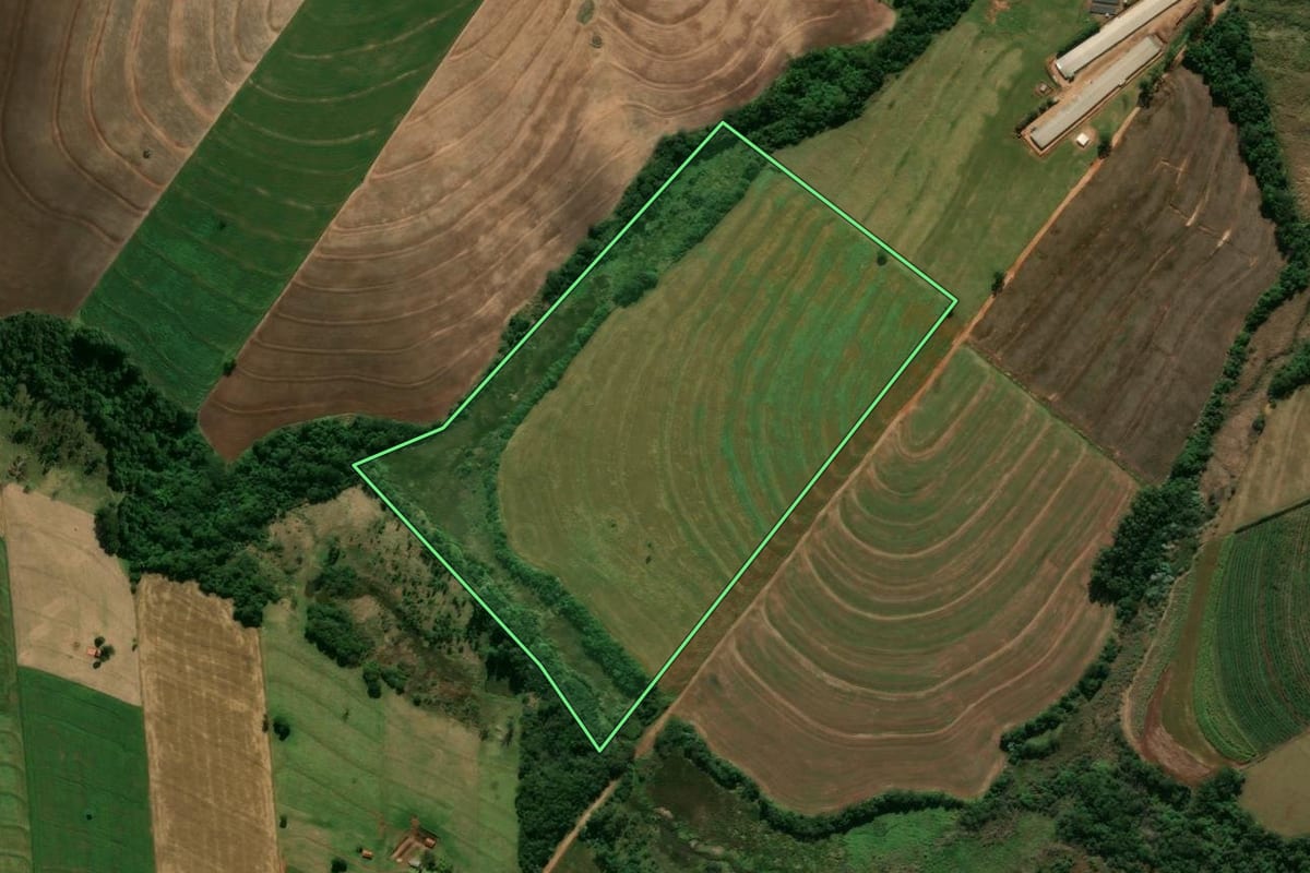 Imagem de satélite do imóvel rural em Araruna (PR), com o contorno declarado no CAR desenhado por cima.