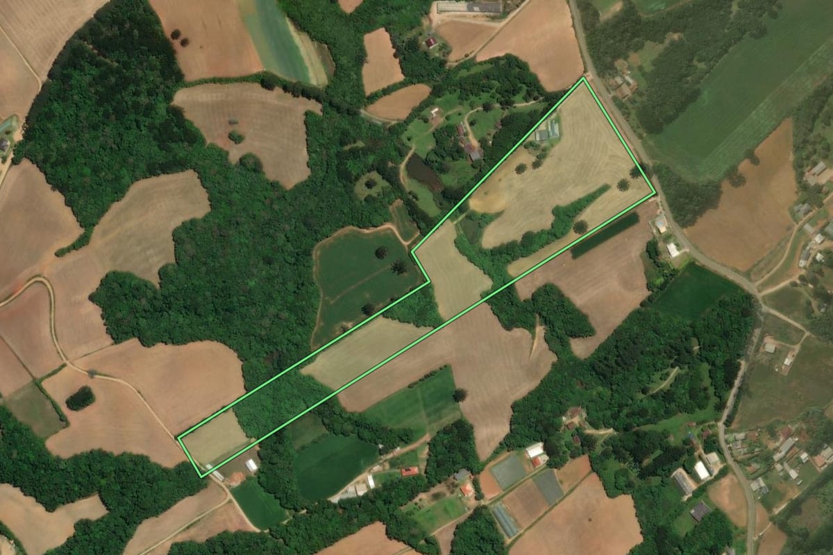 Imagem de satélite do imóvel rural em Araucária (PR), com o contorno declarado no CAR desenhado por cima.