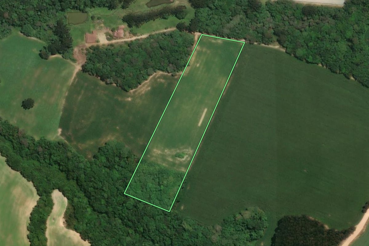 Imagem de satélite do imóvel rural em Araucária (PR), com o contorno declarado no CAR desenhado por cima.