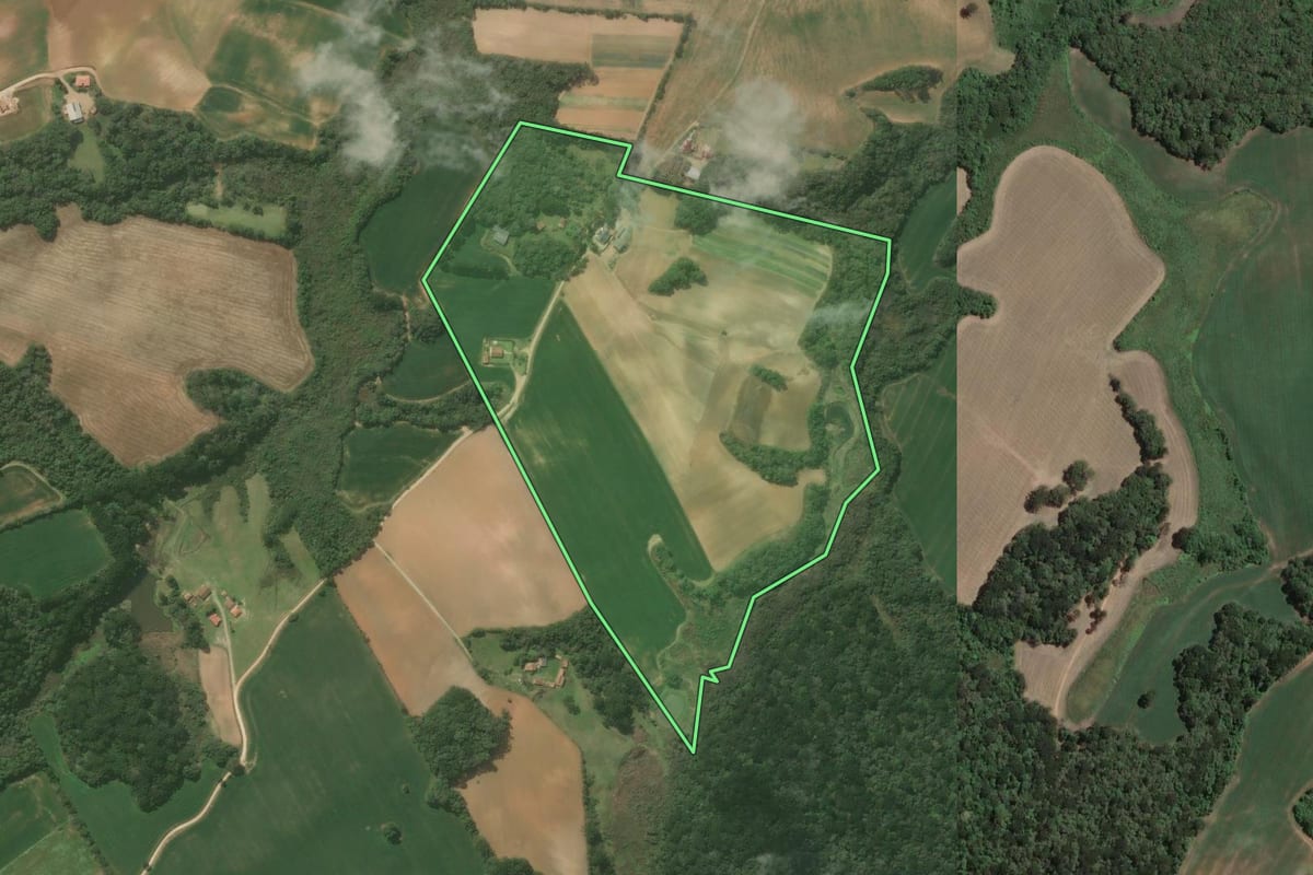 Imagem de satélite do imóvel rural em Araucária (PR), com o contorno declarado no CAR desenhado por cima.