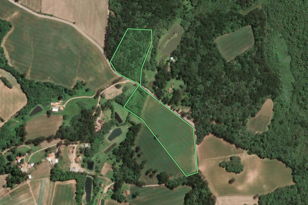 Imagem de satélite do imóvel rural em Araucária (PR), com o contorno declarado no CAR desenhado por cima.