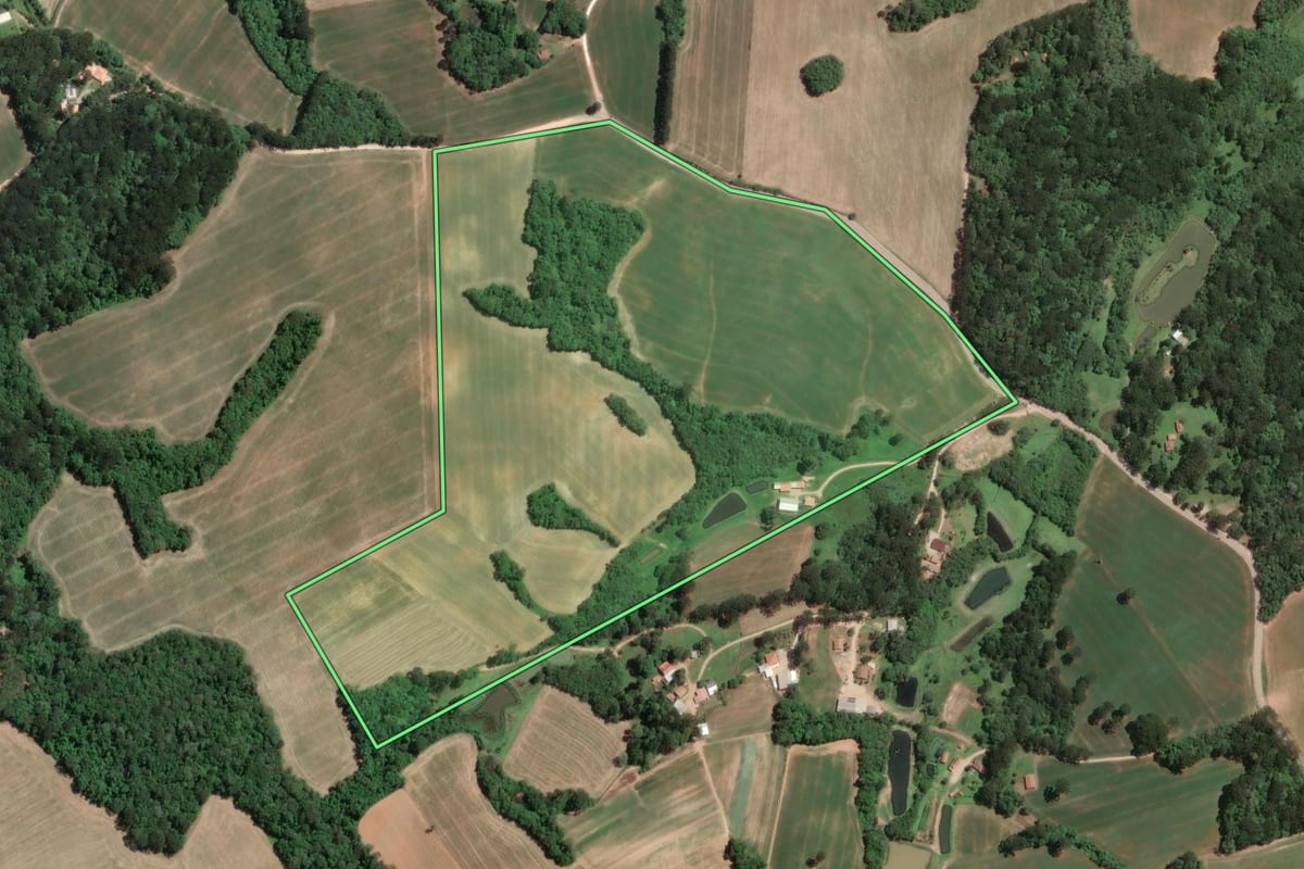 Imagem de satélite do imóvel rural em Araucária (PR), com o contorno declarado no CAR desenhado por cima.