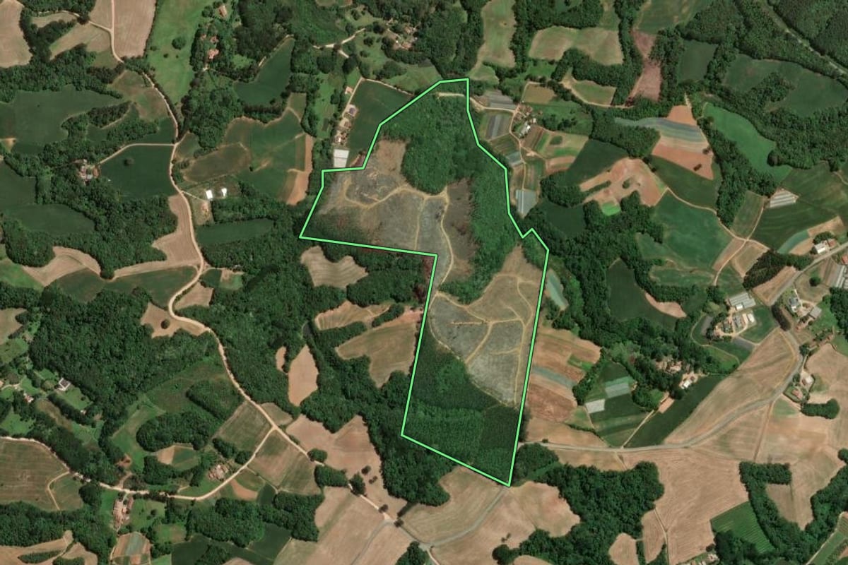 Imagem de satélite do imóvel rural em Araucária (PR), com o contorno declarado no CAR desenhado por cima.