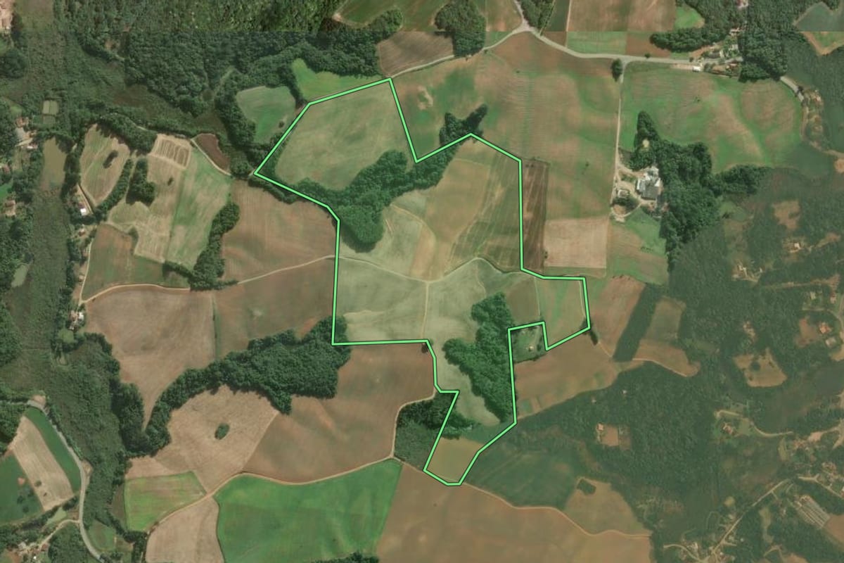 Imagem de satélite do imóvel rural em Araucária (PR), com o contorno declarado no CAR desenhado por cima.