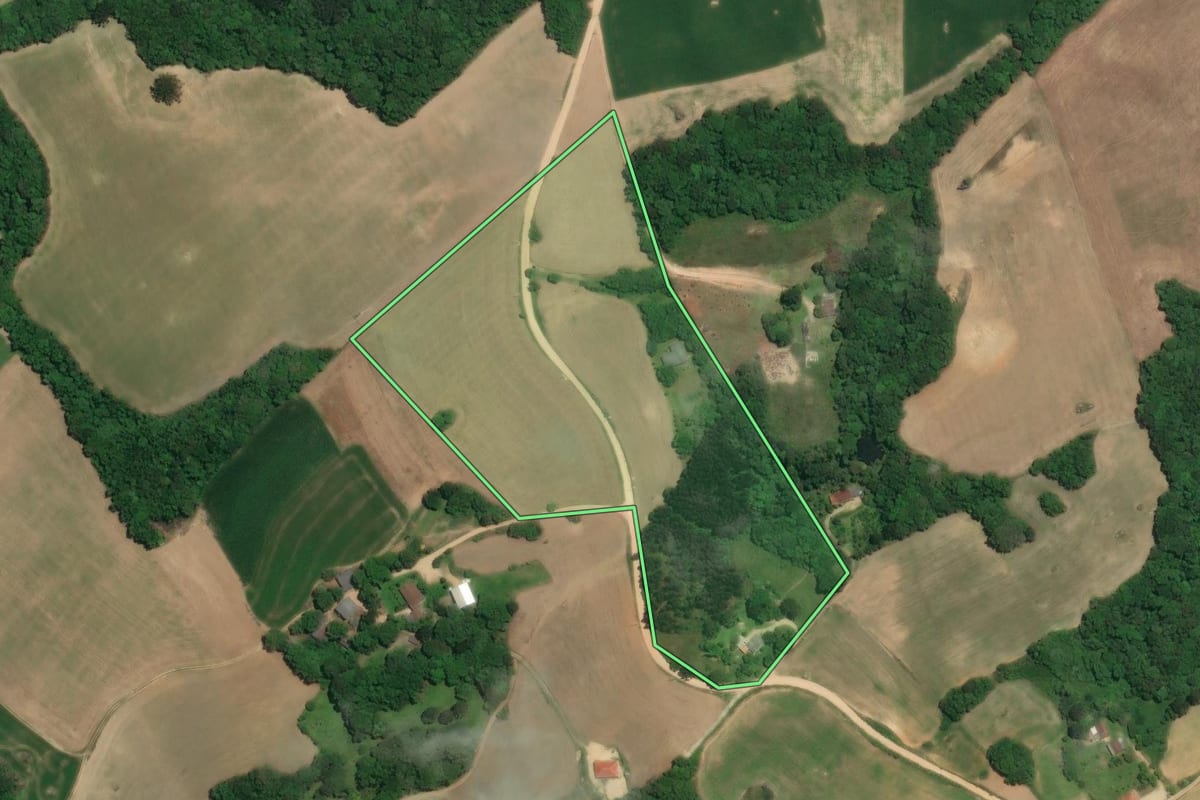 Imagem de satélite do imóvel rural em Araucária (PR), com o contorno declarado no CAR desenhado por cima.