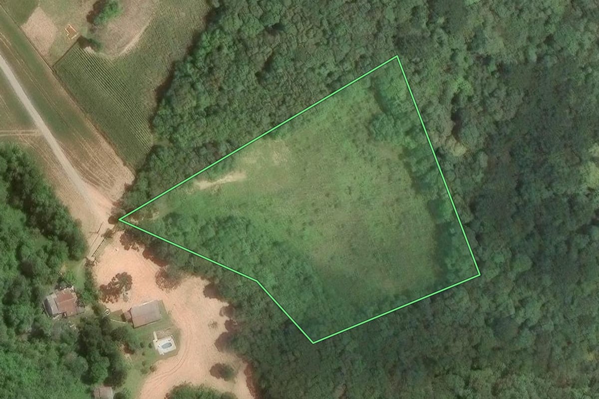 Imagem de satélite do imóvel rural em Araucária (PR), com o contorno declarado no CAR desenhado por cima.